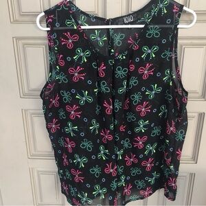 Pretty Light Weight Tank Top 1010 Brand Black/Flloral SzXL Curved Hem